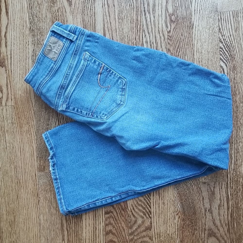 (4) American Eagle Light Wash Stretch Kick Boot Extra Shorts Jeans